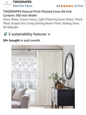TWODRAPES Extra Wide Pinch Pleated Linen Curtains 84”x100” in Cream Ivory